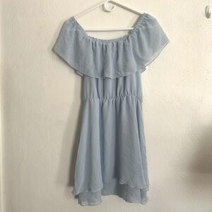 H&M | Divided | Sky Blue Flutter-Hem Off the Shoulder Sundress